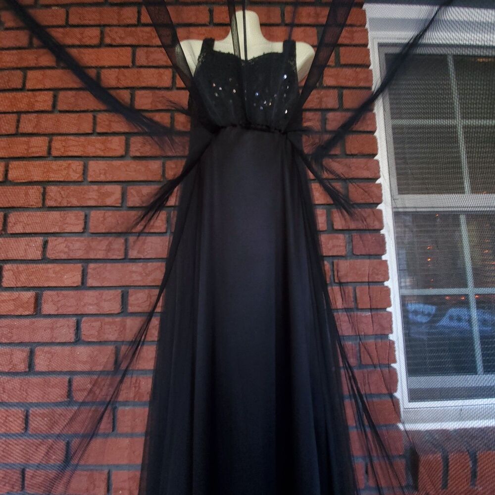 Ever Pretty Maxi Dress XL 10 Black Tulle Sequin Evening Gown Witchy Whimsigoth - Picture 4 of 14